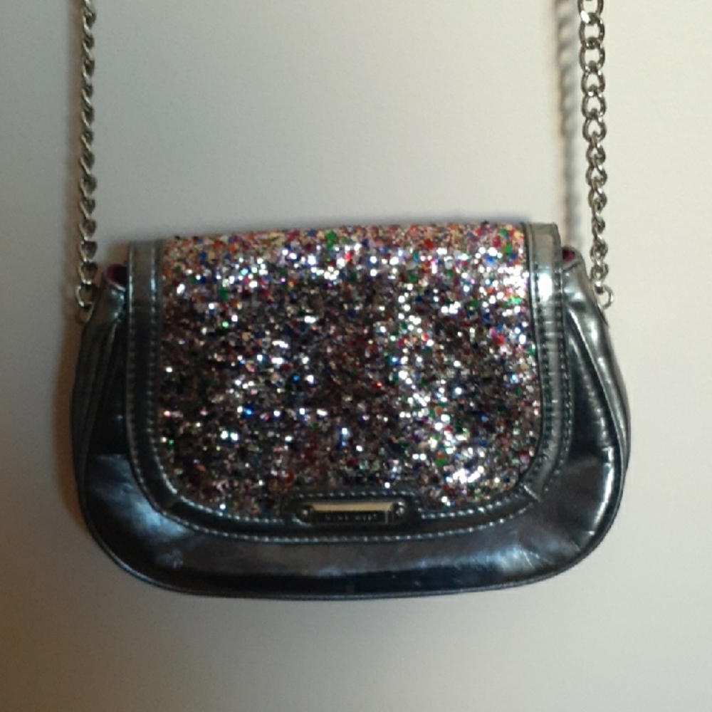 Nine West Silver Crossbody Bag with Glittery Flap